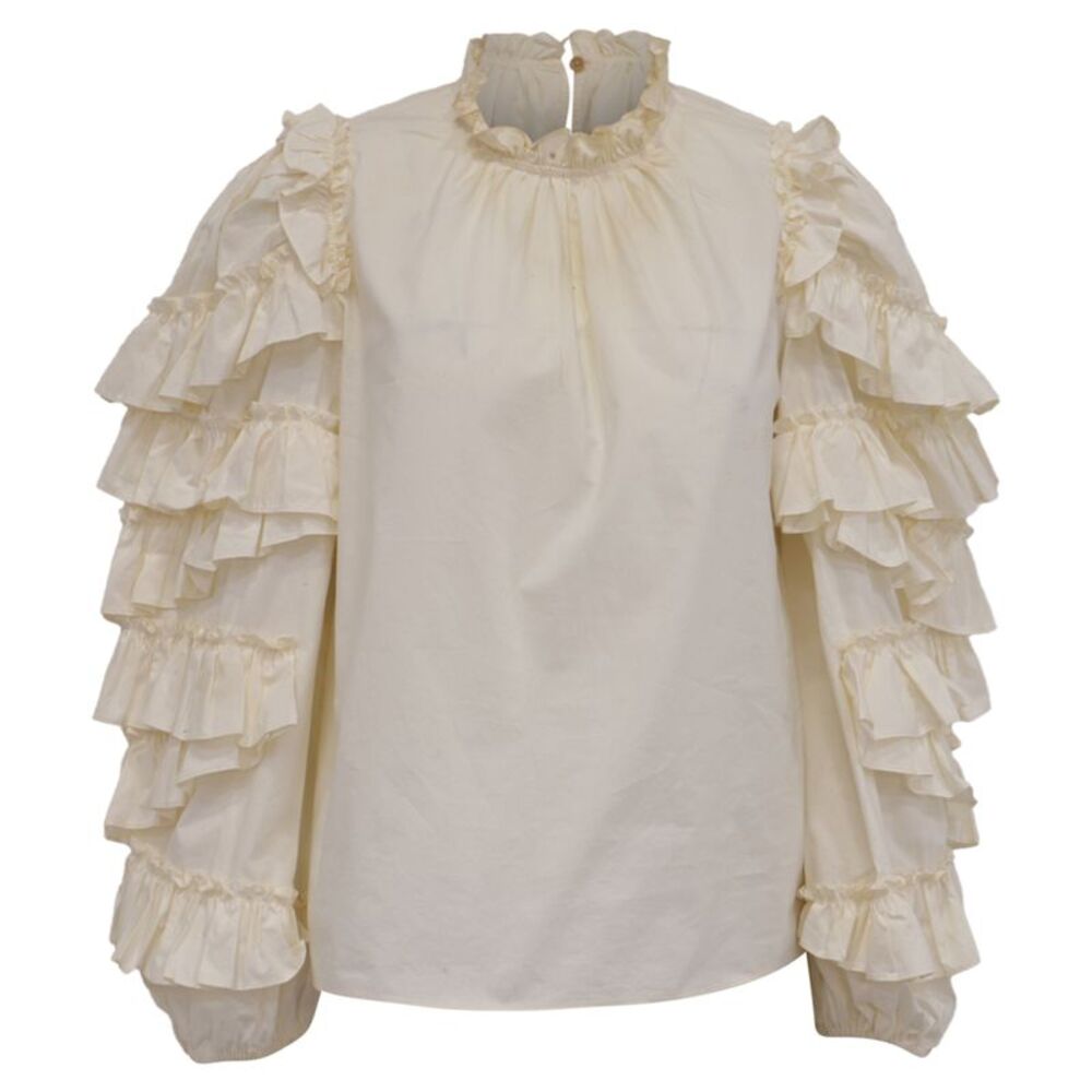 Ulla Johnson Pippa Ruffled Sleeve Blouse in Ivory Cotton
